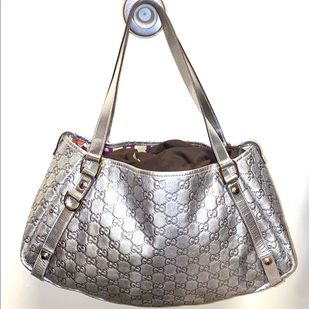 Gucci Silver Guccissima Leather Tote